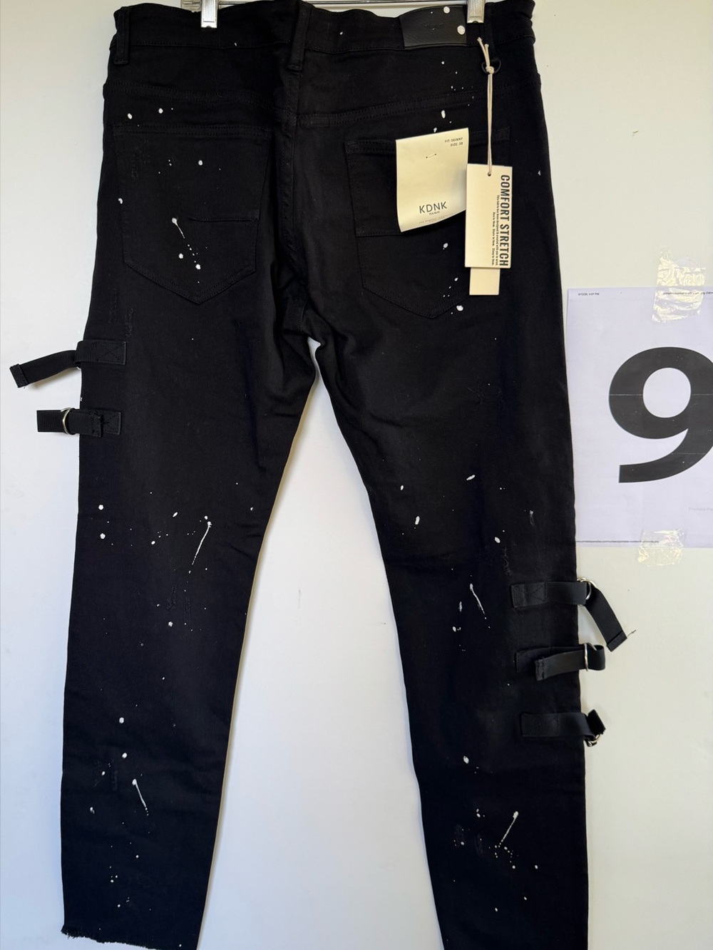 Men's Black Distressed Cargo Pants with Strap Details